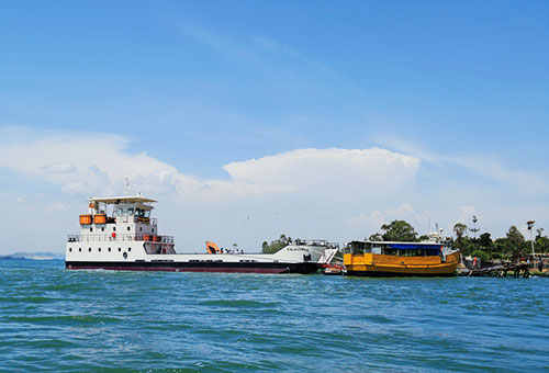 A ferry setting off from Entebbe to Ssese Islands